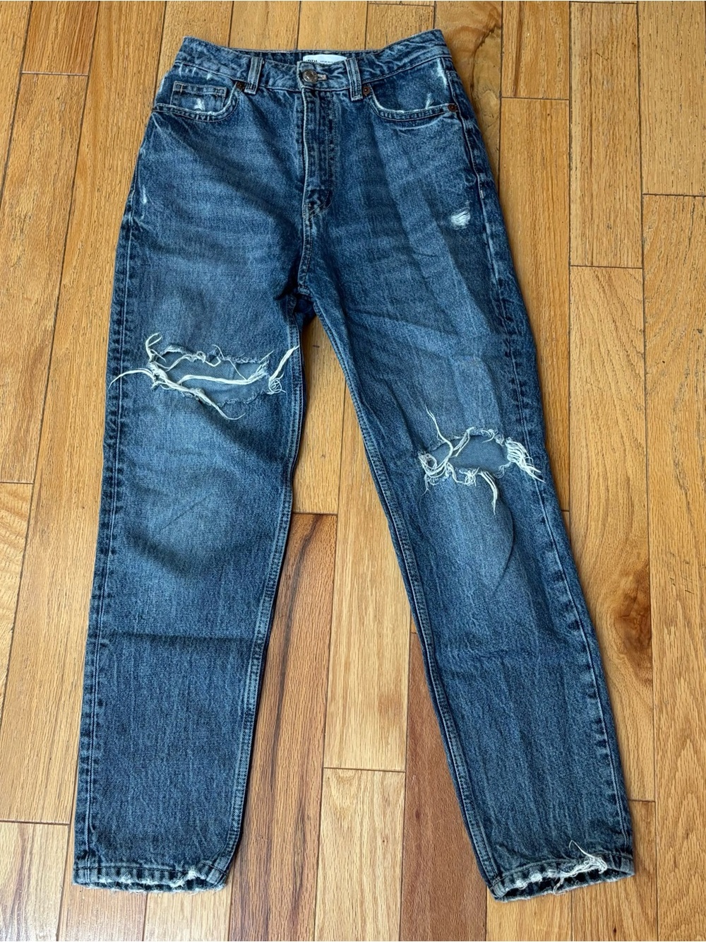 Zara High Waisted Ripped Blue Jeans